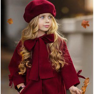 Autumn Dreams Bowed Wool Coat w/ Matching Beret (Mia Belle Girls)
